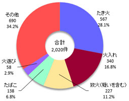 林野火災の出火原因別件数（平成２５年中）